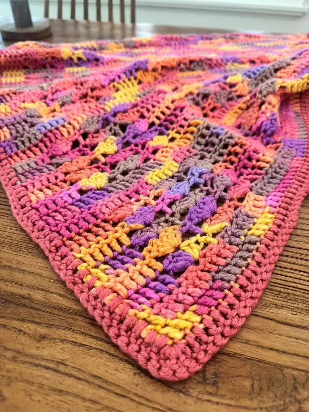 Vintage Handmade Pink Crochet Afghan Throw Blanket
